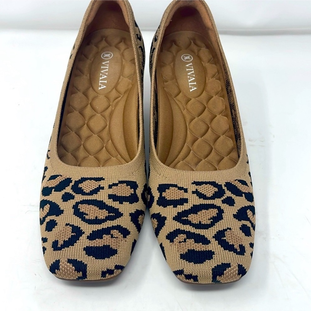 Vivaia Margot Leopard Squared Toe Wedge Heels Size 8 Excellent Condition